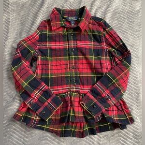 Girls Polo Ralph Lauren Red Holiday Plaid Flannel Peplum Tunic 6
